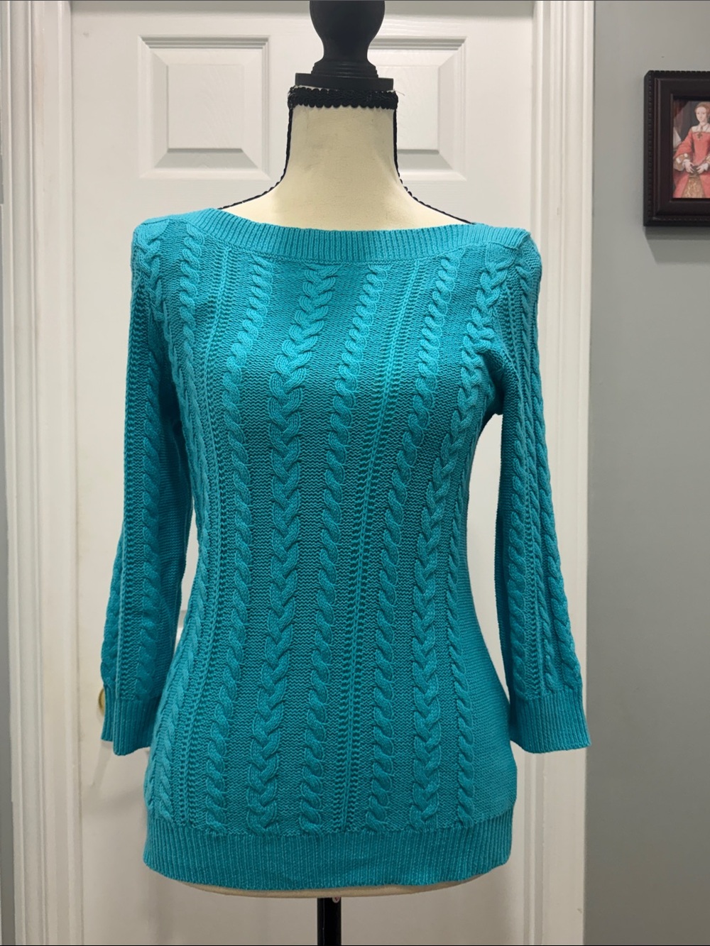 Chaps Teal 3/4-Sleeve Cable Knit Sweater 💙